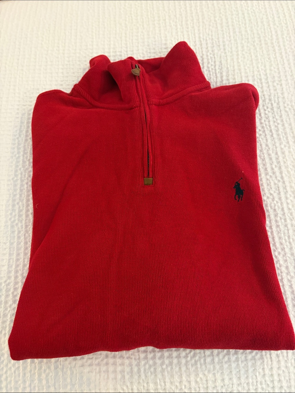 Ralph Lauren Men’s Red Half-Zip Sweater with Navy Pony